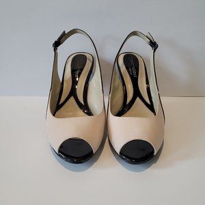 Leather Open Toe Heels (Size US 7.5) - Nude/Black
